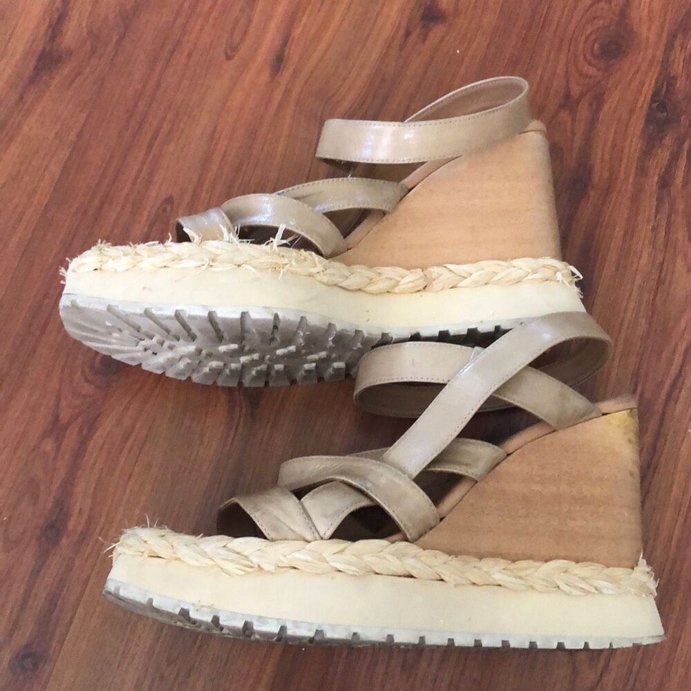 Paloma Barcelo wooden wedge shoes raffia leather 38 - Picture 8 of 11